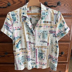 Lucky Brand Pink Postcard Linen Camp Shirt